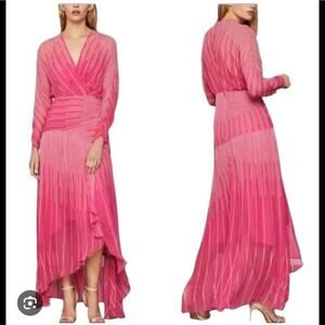 351 - BCBGMAXAZRIA Stripped Ruffle High Low Cocktail Dress ($498) Sz 8